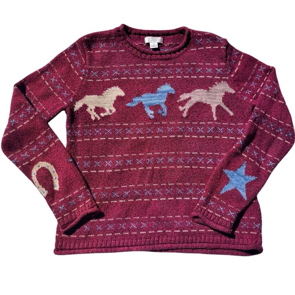 Vintage Y2K Equestrian Horse Girl Sweater Western Cowgirl Cottage Heritage USA